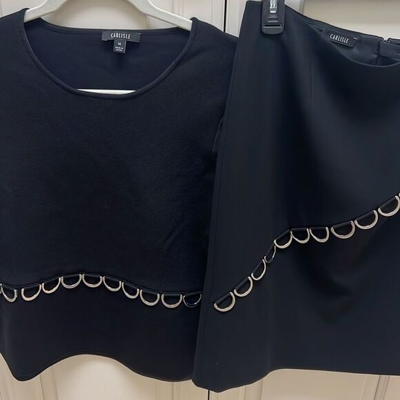 NWOT Carlisle 2 PIECE Black Metal Suit Skirt Set Sz M Formal Business Attire - Picture 2 of 9